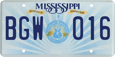 MS license plate BGW016