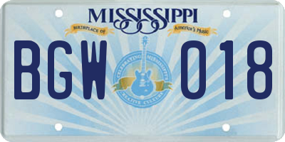 MS license plate BGW018
