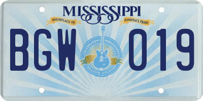 MS license plate BGW019