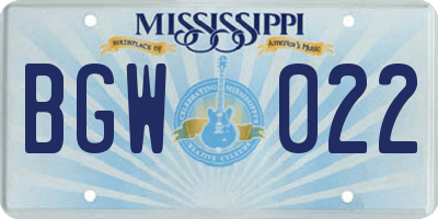 MS license plate BGW022