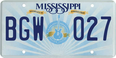 MS license plate BGW027