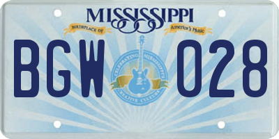 MS license plate BGW028