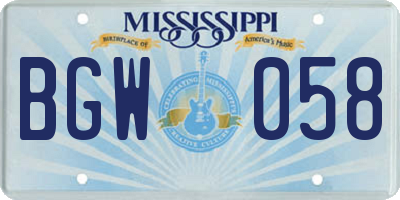 MS license plate BGW058