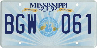 MS license plate BGW061