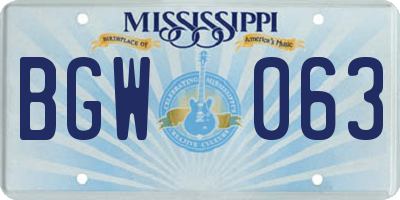 MS license plate BGW063