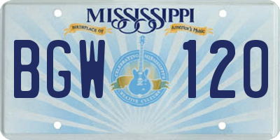 MS license plate BGW120