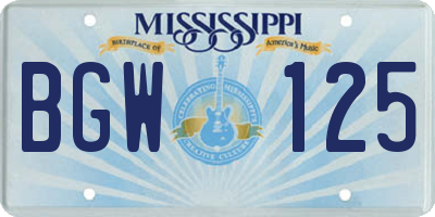 MS license plate BGW125