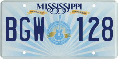 MS license plate BGW128
