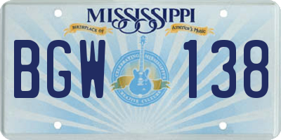 MS license plate BGW138