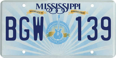 MS license plate BGW139