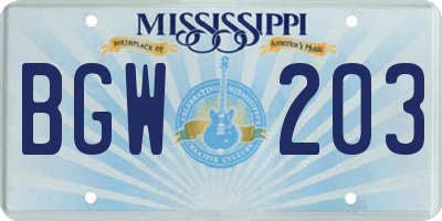 MS license plate BGW203