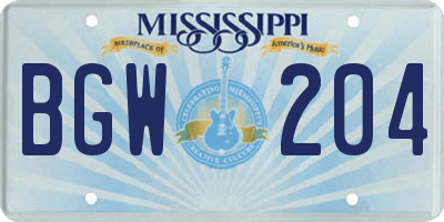 MS license plate BGW204