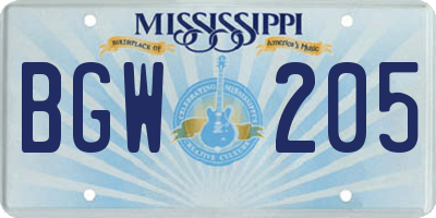 MS license plate BGW205