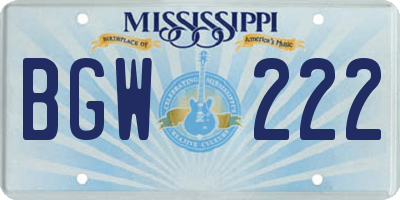 MS license plate BGW222