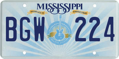 MS license plate BGW224