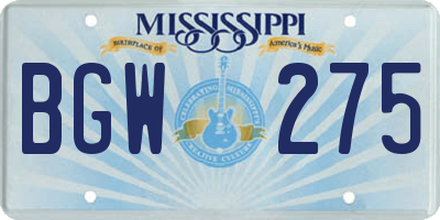 MS license plate BGW275