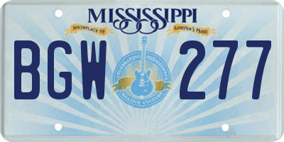 MS license plate BGW277