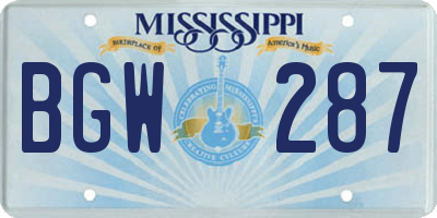 MS license plate BGW287