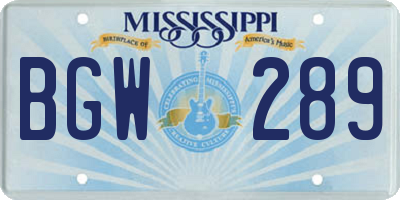 MS license plate BGW289