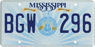 MS license plate BGW296