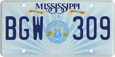 MS license plate BGW309