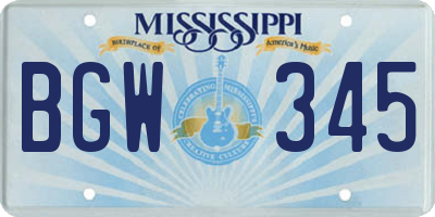 MS license plate BGW345