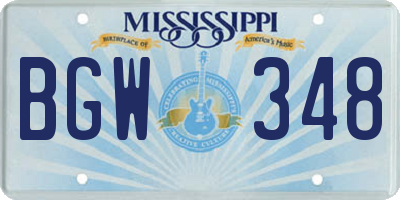 MS license plate BGW348