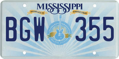 MS license plate BGW355
