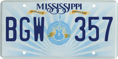MS license plate BGW357