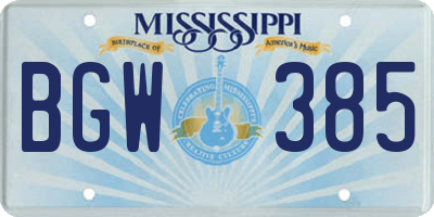 MS license plate BGW385