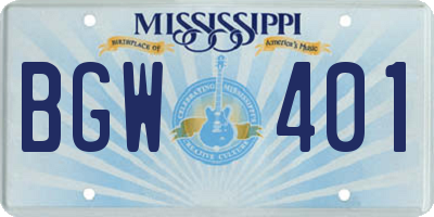 MS license plate BGW401