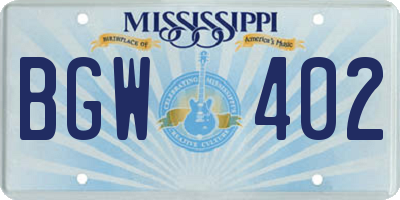 MS license plate BGW402