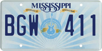 MS license plate BGW411