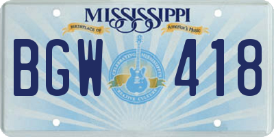 MS license plate BGW418