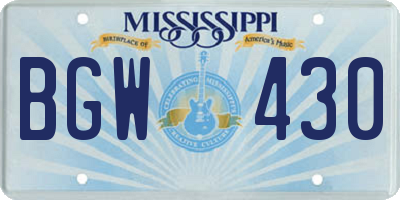 MS license plate BGW430