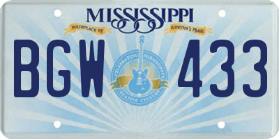 MS license plate BGW433