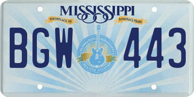 MS license plate BGW443