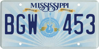 MS license plate BGW453