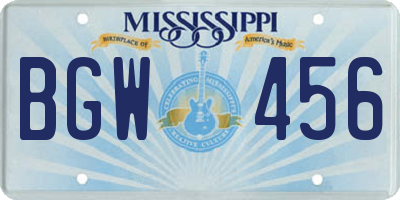 MS license plate BGW456