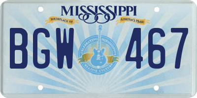 MS license plate BGW467