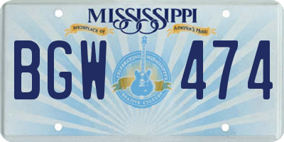 MS license plate BGW474