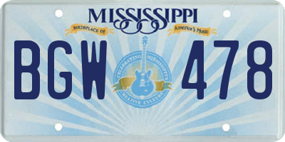 MS license plate BGW478