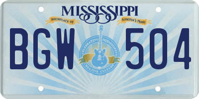 MS license plate BGW504