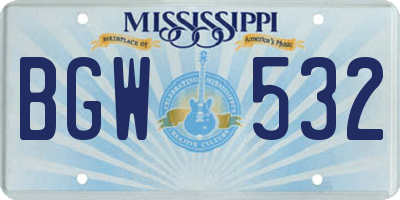 MS license plate BGW532
