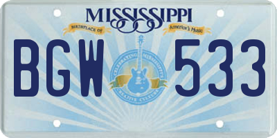 MS license plate BGW533