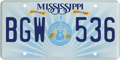 MS license plate BGW536