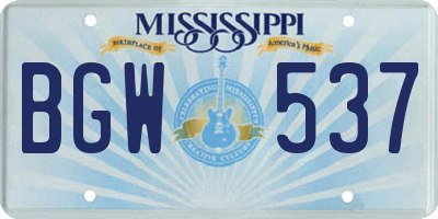 MS license plate BGW537