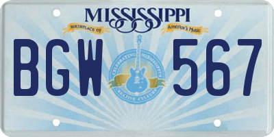 MS license plate BGW567