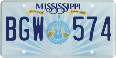 MS license plate BGW574