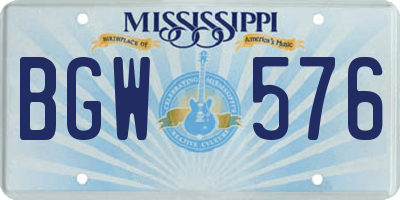 MS license plate BGW576